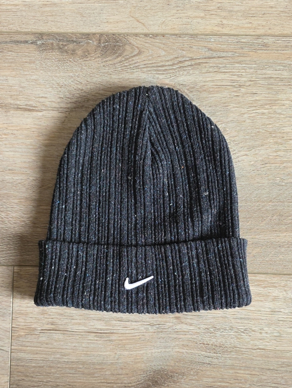 Nike Charcoal Confetti Ribbed Beanie with White Swoosh